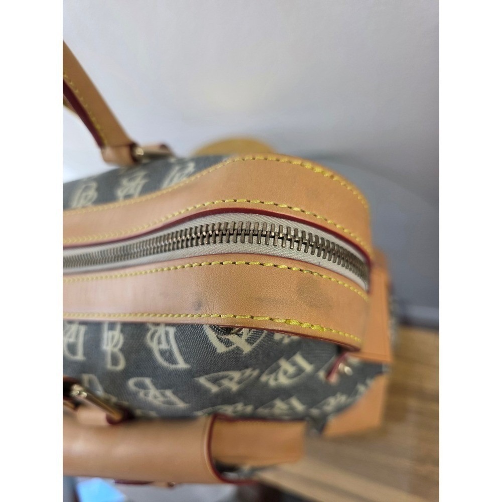 Dooney & Bourke Signature Monogram Canvas Satchel Grey Tan Leather Trim Bag - Picture 11 of 16